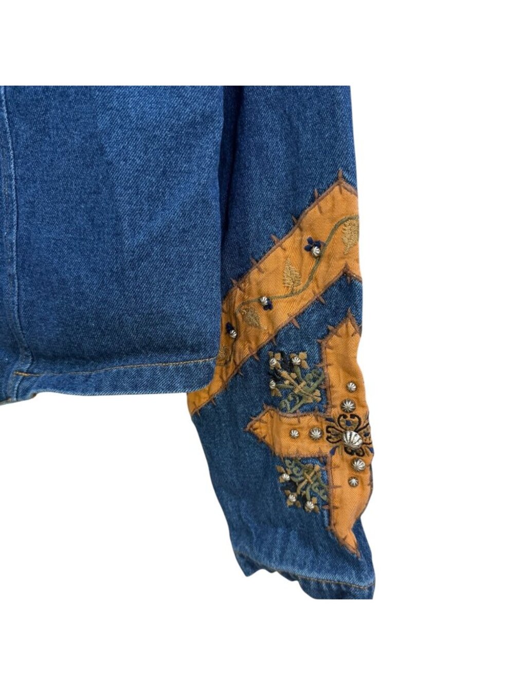 Vintage Western Cowgirl Embroidered Applique Crop Denim Jacket XL Rodeo - Picture 6 of 8